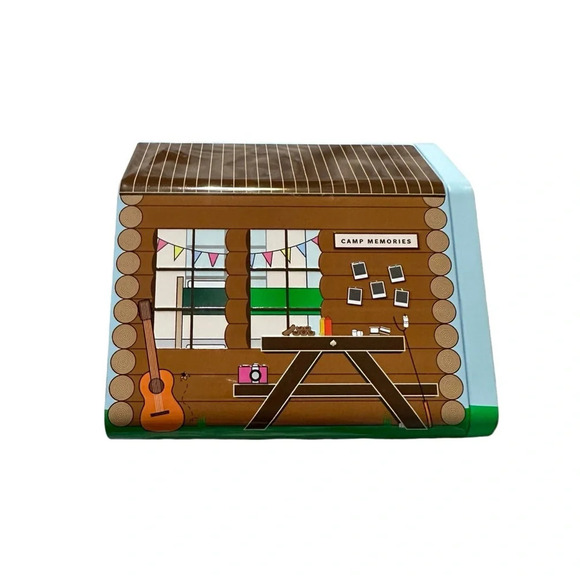 Girl Scout Camp Cabin Cookie Tin 2021 5"x5.25" Trophy Nut Memorabilia Used - Picture 2 of 5